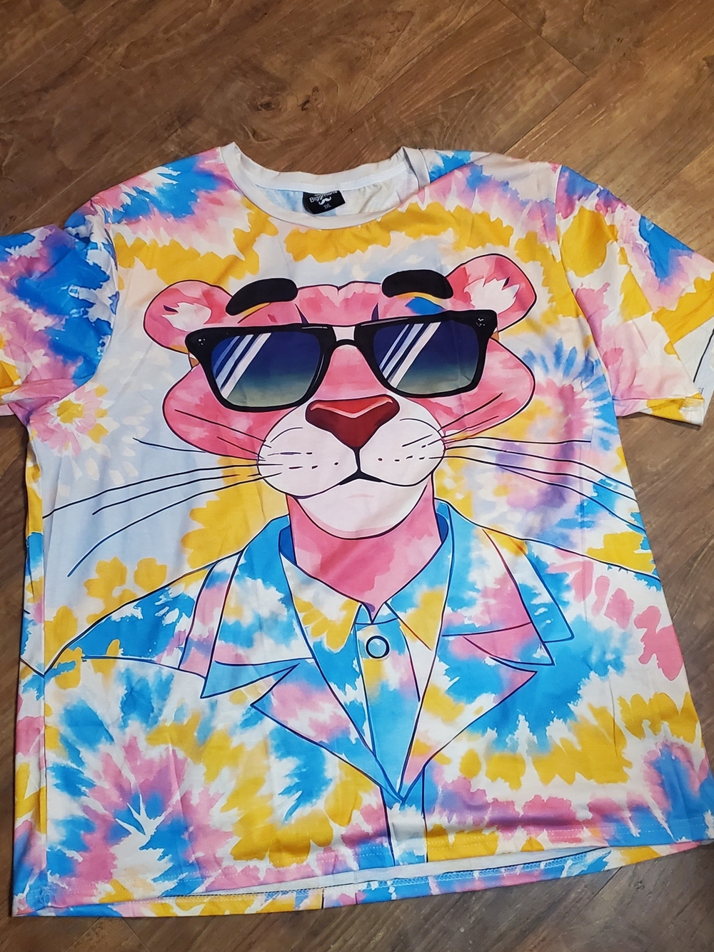 Tie-Dye Pink Panther Graphic Short Sleeve Tee - Casual Men’s Shirt